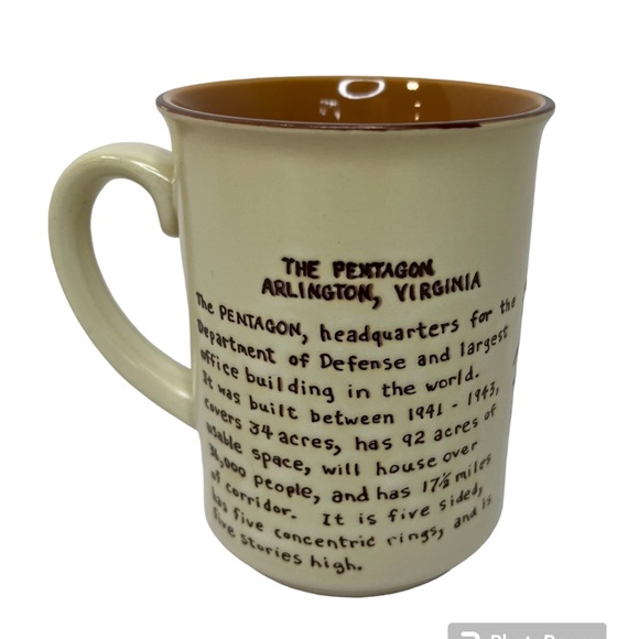The Pentagon Collectible Stoneware Mug Cup Ceramic Vtg Brown Arlington Virginia - Picture 3 of 6